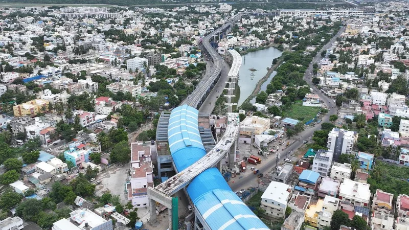 CMRL’s phase 2 corridor cuts through roof of MRTS station at Adambakkam