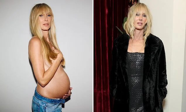 Kimberly Stewart, 47, flashes bare bump as she announces she is expecting third child... as father is not revealed