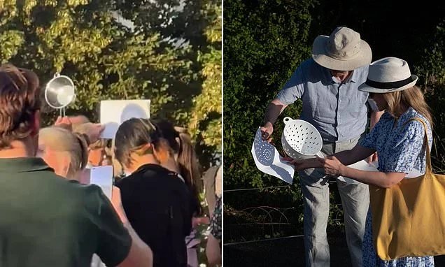 Moment man uses colander at packed London park to watch the eclipse... and he's not alone