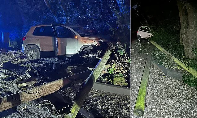 Family left without electricity after 12-year-old boy joyriding his mother's VW Tiguan crashes into telegraph pole outside their home