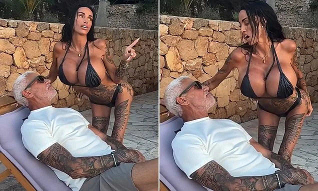 Katie Price squeezes into a barely-there black bikini as she cosies up to Wayne Lineker while watching the eclipse together in Ibiza