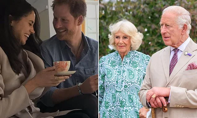 Queen Camilla - a fixed smile in place -- offered tea to Prince Harry despite his public denunciation of her as 'evil': It appears to have calmed the Sussexes' fears about returning to the UK, writes TOM BOWER