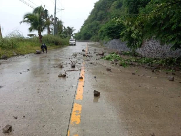 Rockfall hits Aurora road as TD Luis brings heavy rains