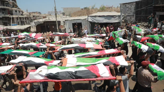 In Gaza City, a funeral for 112 family members takes place 3 years after their deaths
