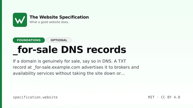 A domain can now say it is for sale, in DNS