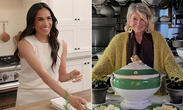 Meghan Markle hits back after Martha Stewart said duchess dropped dinner party gossip about trip to King Charles - as insider claims cooking star 'must have been confused'