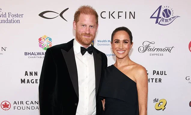 Meghan wears Princess Diana's diamond and sapphire earrings as she steps out with Prince Harry to support music mogul friend David Foster