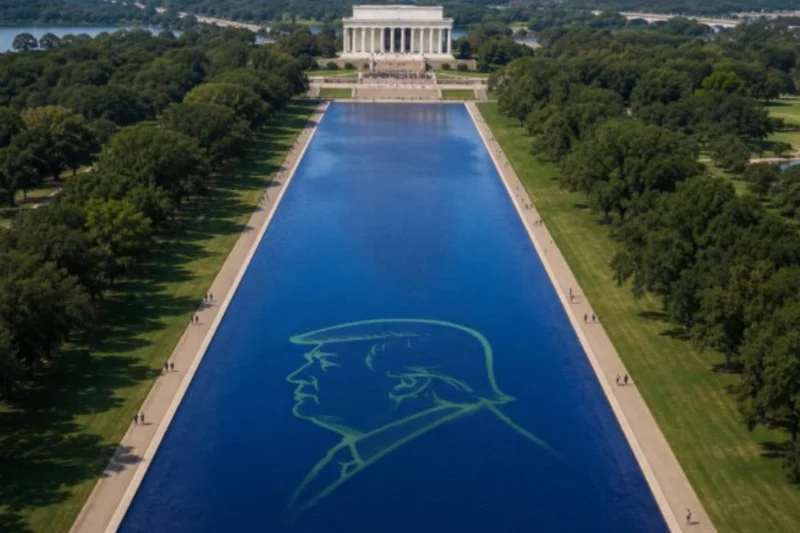 Trump puts his face on Reflecting Pool water in green during latest AI posting spree