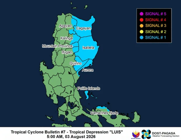 Signal No. 1 up in 10 Luzon areas as TD Luis maintains strength