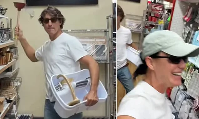 Justin Trudeau's son Xavier, 18, shares his dad and girlfriend Katy Perry's cringe reactions to his new single as they dance with giant plunger in hardware store