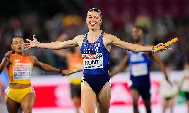 Amy Hunt makes history as 'track goddess' claims her FOURTH European Championships gold with Team GB mixed 4x100m relay triumph