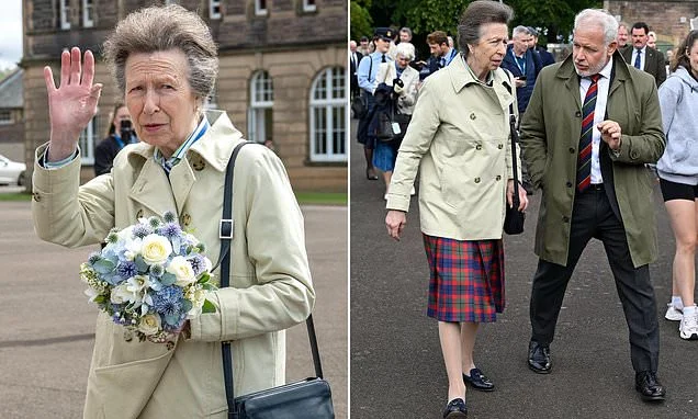 Hard-working Princess Anne delays the start of her summer break as she attends rehearsal for the Royal Edinburgh Military Tattoo dressed in traditional tartan skirt