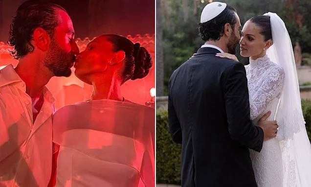 Thylane Blondeau reveals a glimpse of a secret third wedding dress as she kisses DJ husband Ben Attal in sweet snap from their South of France nuptials