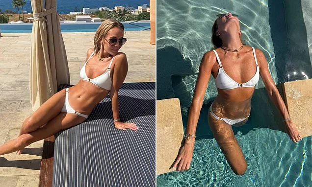 Amanda Holden, 55, looks incredible as she poses in a skimpy white bikini on sun-soaked business trip to Crete