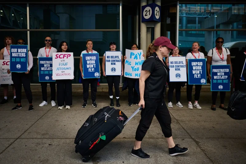 Flight attendants at Canada’s second-biggest airline go on strike
