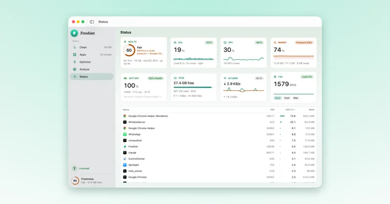 Freshist Earns a 58.28 Proof of Usefulness Score by Building a Subscription-Free, Native macOS Cleaner