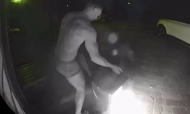 Moment father drags burning air conditioning unit out of family home seconds before it explodes