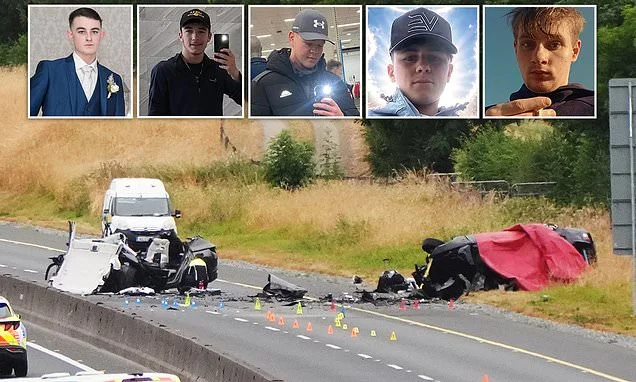 Five teens killed after their stolen car crashed on wrong side of the motorway 'had been terrorising communities for a fortnight'