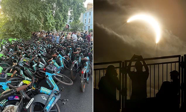 Thousands of Lime bikes are left on the street as clean-up begins after skywatchers gathered to marvel at the solar eclipse