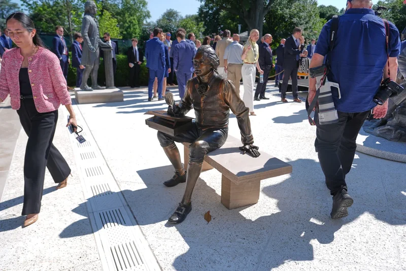 Inside Trump's remake of the White House Rose Garden. First a stone patio, then statues