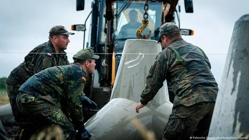 German army helps Poland construct a defensive barrier against Russia