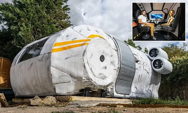Star Wars fan spends £9,000 building a miniature spaceship in his back garden - but admits his fiancée had some reservations!