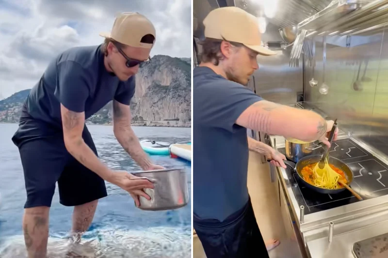 Brooklyn Beckham reposts bizarre seawater pasta video from a year ago — and gets roasted all over again