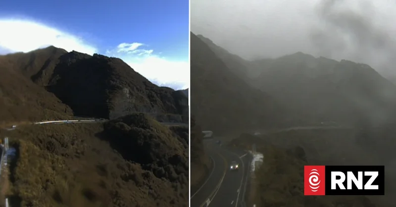 Camera captures sudden shift in weather as snow storm blows over Remutaka Ranges